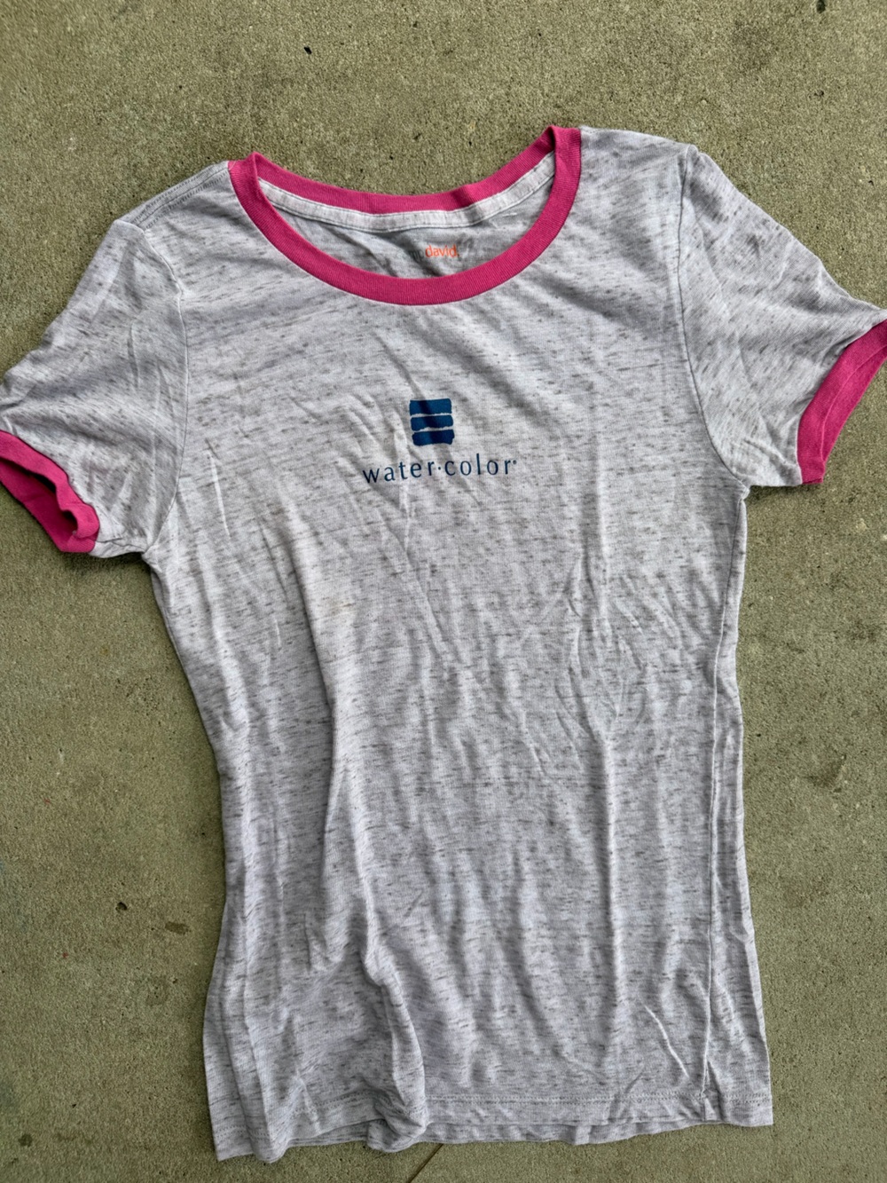 Watercolor Heather Gray Short Sleeve Ringer Tee with Pink Trim